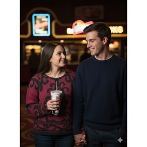 Jennifer Reed Knitted By Hand Sweater Red With Black Beads, Sz S,23" PTP, 21"...